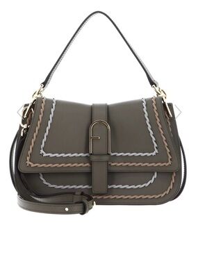 Furla Olive Leather Shoulder Bag with Braided Trim